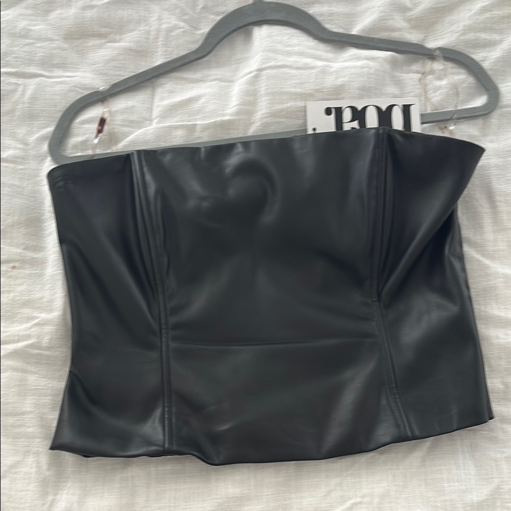NWT Because of Alice Black Faux Leather Tube Top
